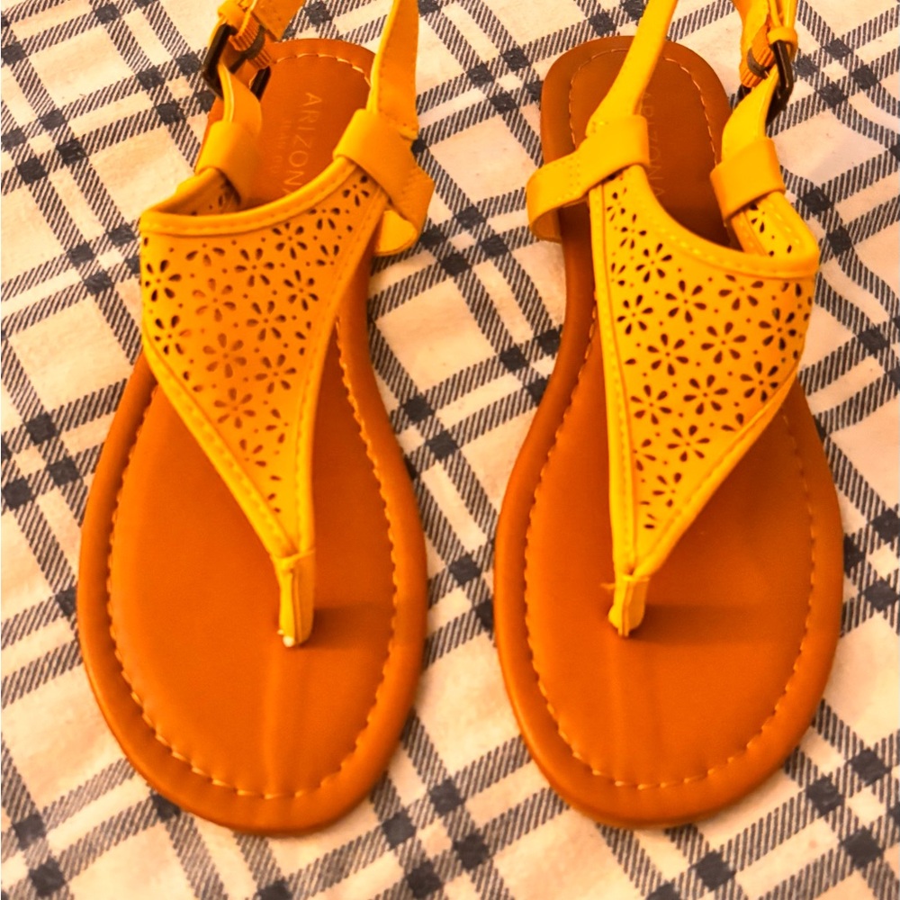 Vibrant Yellow and Orange Sandals with Perforated Design